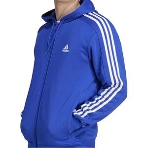 adidas Royal Blue Three-Stripe Full-Zip Hoodie